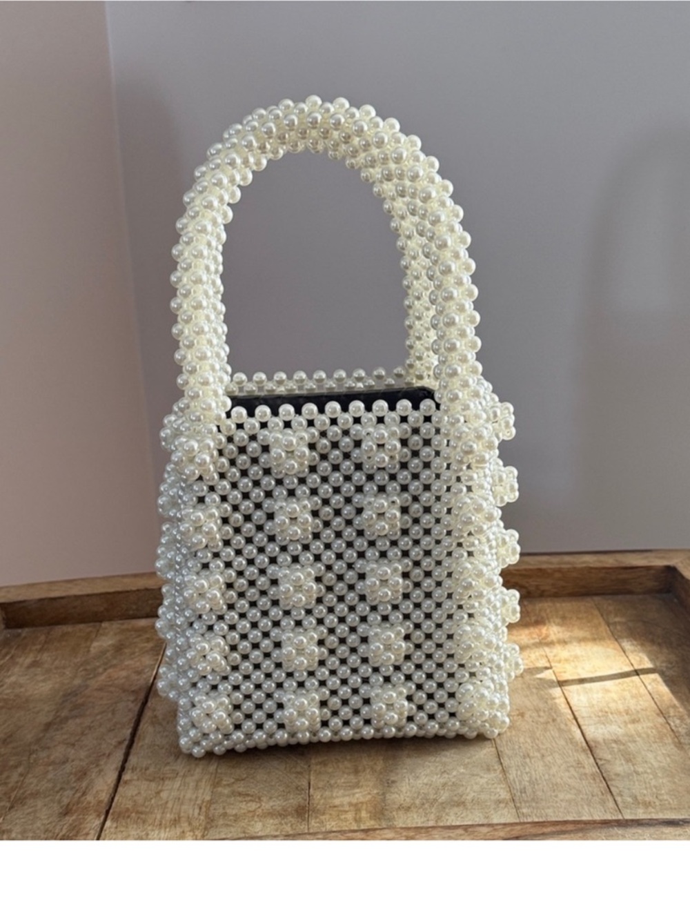 Faux Pearl Beaded Top Handle Mini Bag – White Statement Evening Purse | Wedding